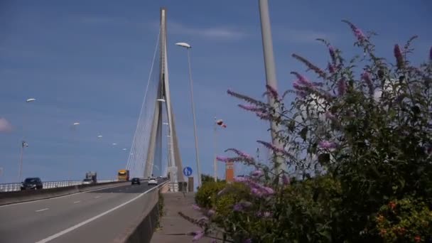 Havre France August 2018 Pont Normandy Large Modern Bridge River — Stock Video