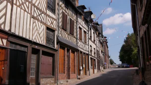 Medieval Street Cormeilles Old Half Timbered Houses Country Village Normandy — Stock Video