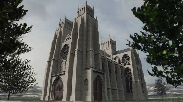 Detailed 3D rendering of an ancient cathedral — Stock Photo, Image