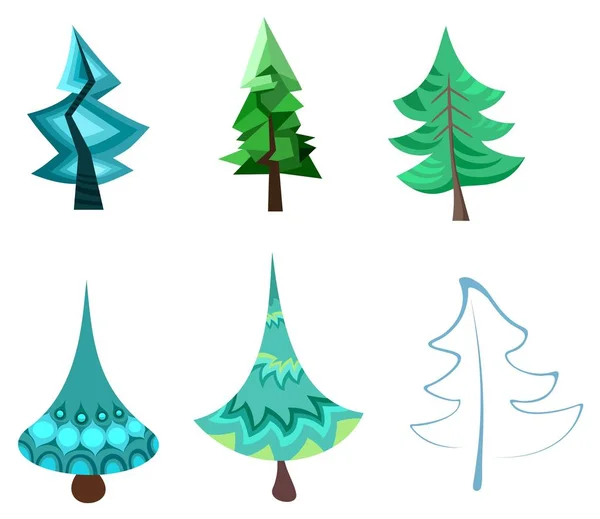 Vector Illustration Christmas Trees Set — Stock Vector