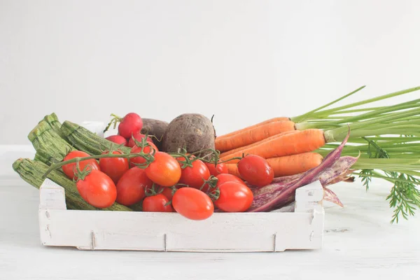 Surtido Verduras Orgánicas Frescas Estilo País Concepto Cosecha Mercado Local — Foto de Stock