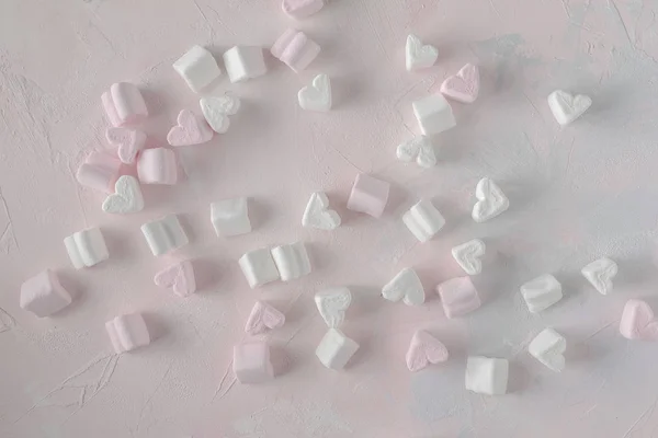 Sevgililer Günü Kavramı Üzerinde Pastel Pembe Beyaz Kalp Marshmallow Pembe — Stok fotoğraf