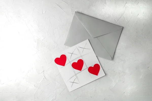 Sevgililer Günü Yapımı Tebrik Kartı Tic Tac Toe Oyunu Kalpler — Stok fotoğraf