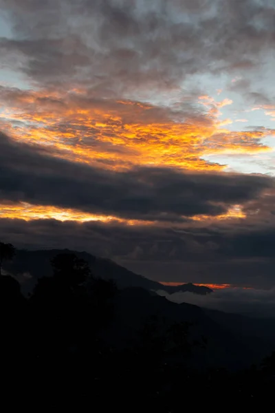 Sunrise in the mountains, palm trees silhouette. Sri lanka, travel destination