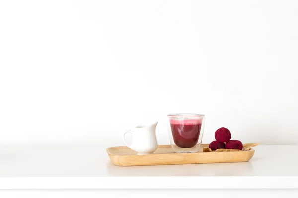 Selective Focus Beetroot Latte Healthy Coffee Alternative Pink Raspberry Beetroot — Stock Photo, Image