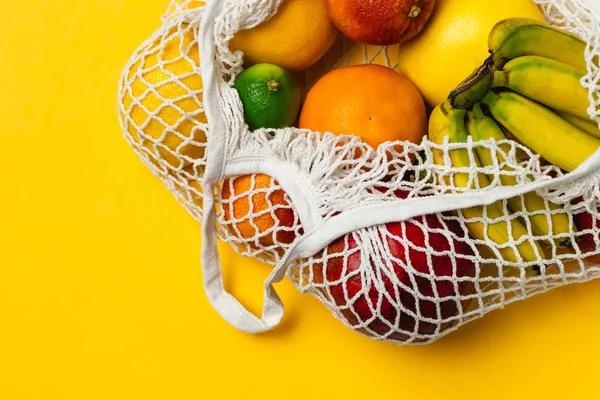 Organic fruits variety in cotton mesh reusable shopping bag - re