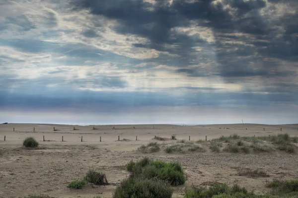 スペイン カタルーニャでサン ペシュカドールで砂丘ビーチの不機嫌そうな曇りの朝 — ストック写真