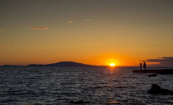 Beautiful Sunset Out Sea Sicily Couple Shadow — Stock Photo, Image