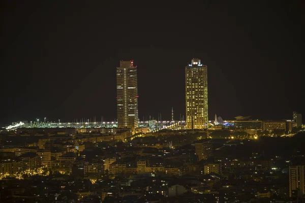 Barcelona City Skyline Natten — Stockfoto