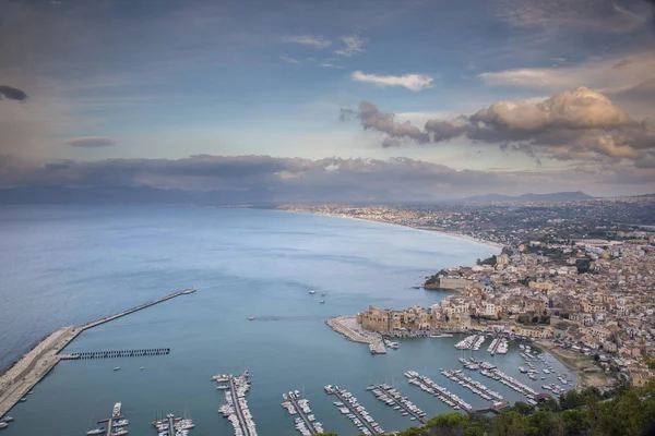 Vista Tramonto Della Città Portuale Castellammare Del Golfo Della Costa — Foto Stock