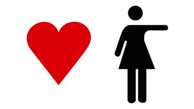 Kırmızı kalp işareti ve kadınlar tabela farklı grafik görüntüler yapılan sıralaması