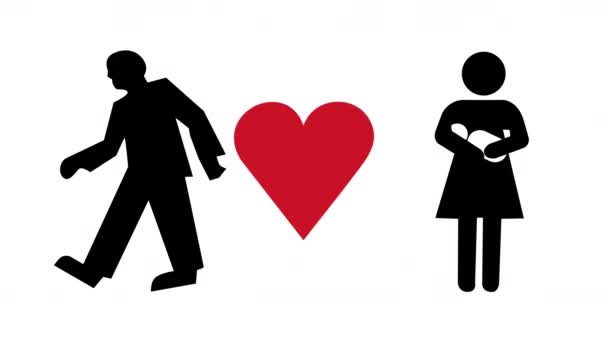 男性と女性の兆候ハートマークの異なるグラフィック イメージから作られたシーケンス — ストック動画