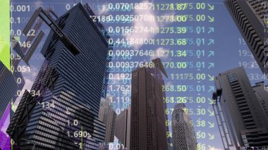 Tokyo şehir manzarası sahne veri ve bilgi her bina yüz eşlenen programlama bilgisayar ile