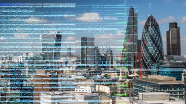 Londra şehir manzarası ile veri ve bilgisayar bilgi yerleştirilmiştir programlama