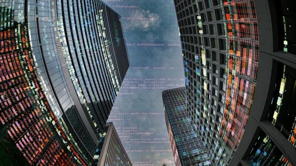 Tokyo şehir manzarası sahne veri ve bilgi her bina yüz eşlenen programlama bilgisayar ile