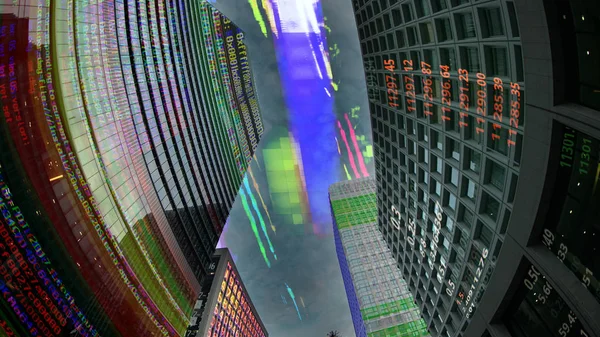 Tokio Stad Skyline Scène Met Gegevens Computer Programmeren Informatie Toegewezen — Stockfoto
