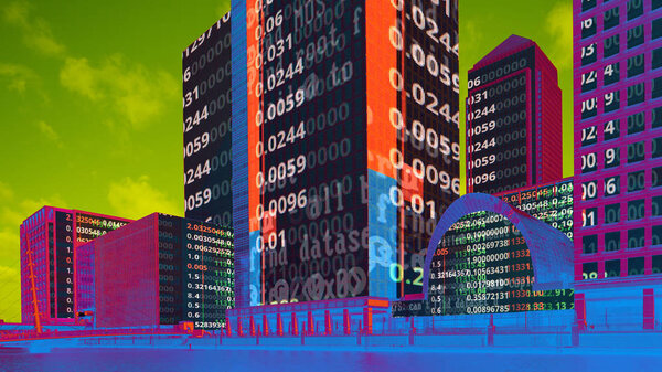 London Docklands Data Computer Programming Information Mapped Each Building Face — Stock Photo, Image