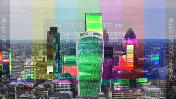 Amazing London Cityskyline Television Glitch Distortion Mapped Buildings — Stock Photo, Image