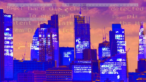 London City Skyline Data Computer Programming Information Mapped Building Facades — стоковое фото