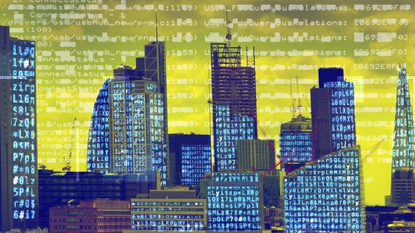Лондон Сіті Горизонт Даних Програмування Дані Зіставлені Фасади Будівлі — стокове фото
