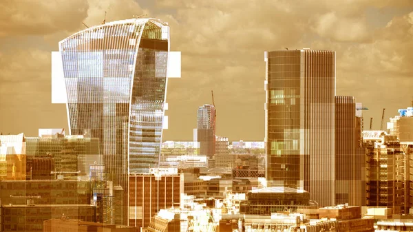 London City Television Glitch Distortion Mapped Skyline — Stock Photo, Image
