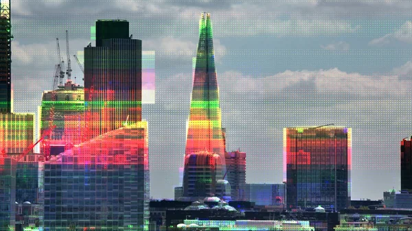 London City Television Glitch Distortion Mapped Skyline — стоковое фото