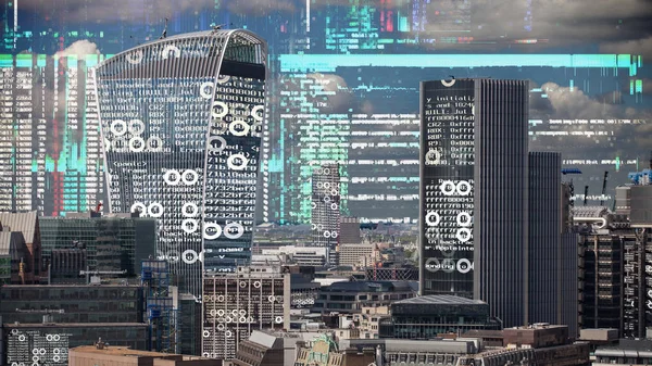 Horizonte Ciudad Londres Con Datos Información Programación Computadoras Mapeadas Las — Foto de Stock