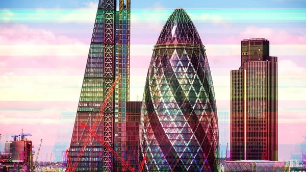 London City Telewizji Glitch Zniekształcenia Mapowane Nad Panoramę — Zdjęcie stockowe