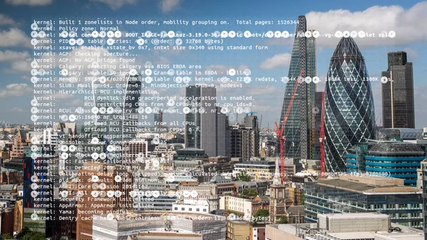 Londra şehir manzarası ile veri ve bilgisayar bilgi yerleştirilmiştir programlama