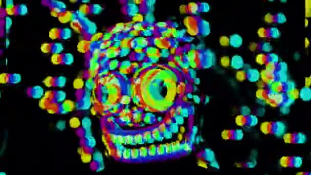Уродливый Монстр Флуоресцентная Страшная Маска Темном Фоне — стоковое видео