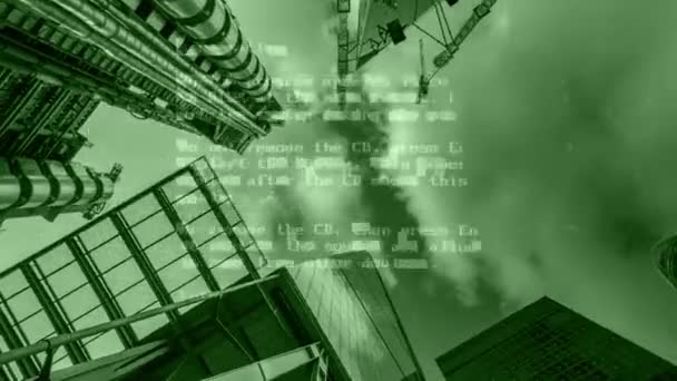 Arranha Céus Edifícios Centro Financeiro Londres Com Efeito Informação Dados — Vídeo de Stock
