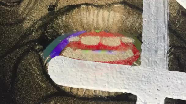 Secuencia Imágenes Hermosos Labios Femeninos Estilo Urbano Pintado Con Distorsión — Vídeos de Stock