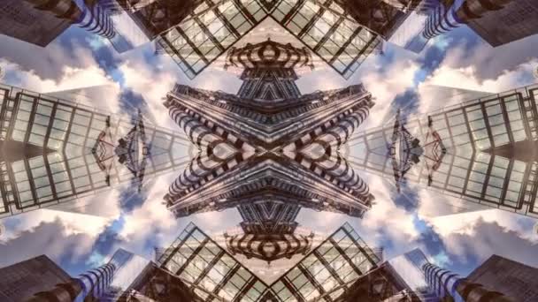 London March 2018 Kaleidoscope Pattern Spinning Shot Tall Skyscrapers Buildings — Stock Video