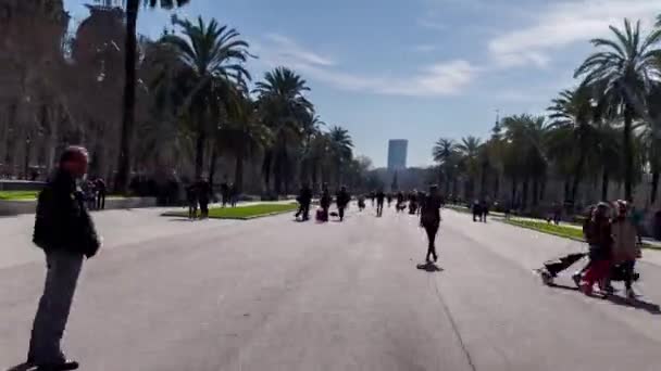 Time Lapse Video Van Barcelona Stadsbuurt Landschap Skateboard Barcelona Spanje — Stockvideo