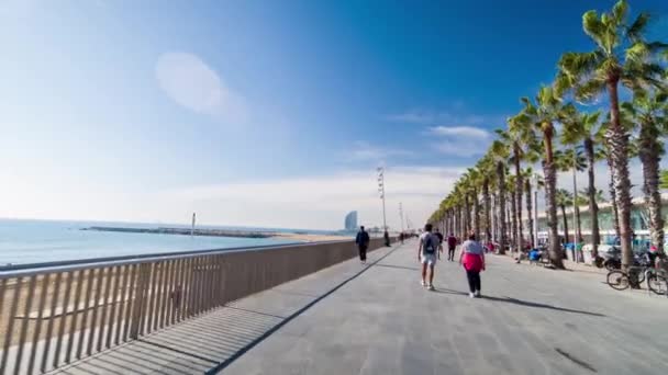 Barcelona Spain March 2018 Pov Shot Travelling Beach Neighbourhood Barceloneta — Stock Video