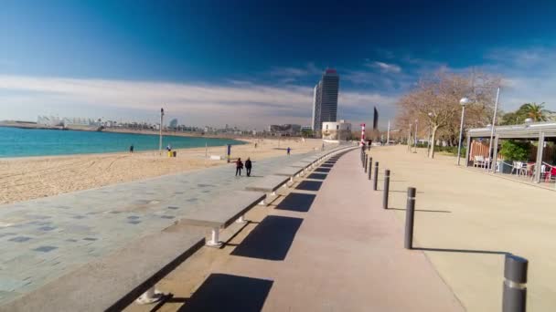 Barcelona Spain March 2018 Pov Shot Travelling Beach Neighbourhood Barceloneta — Stock Video