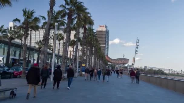 Barcelona Spanien Mars 2018 Pov Skott Reser Runt Stadsdelen Beach — Stockvideo