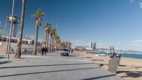Barcelona Španělsko Března 2018 Pov Zastřelil Cestování Sousedství Pláže Barceloneta — Stock video