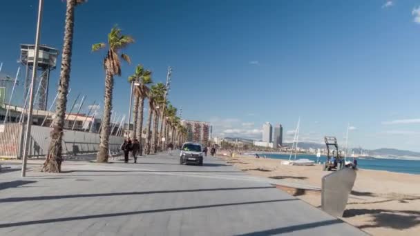 Barcelona Spanien Mars 2018 Pov Skott Reser Runt Stadsdelen Beach — Stockvideo