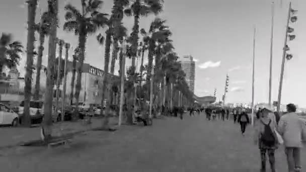 Barcelona Hiszpania Marca 2018 Pov Strzał Podróżując Sąsiedztwie Plaży Barceloneta — Wideo stockowe