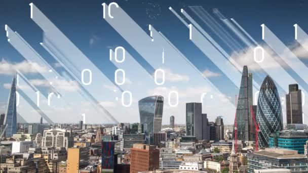 ロンドン都市スカイライン データ コンピュータ プログラミングの建物のファサードのマッピング情報 — ストック動画