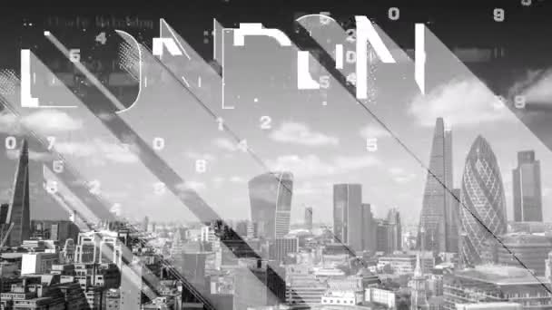 Londra Şehir Manzarası Ile Veri Bilgisayar Bilgi Cephe Bina Eşleştirilmiş — Stok video