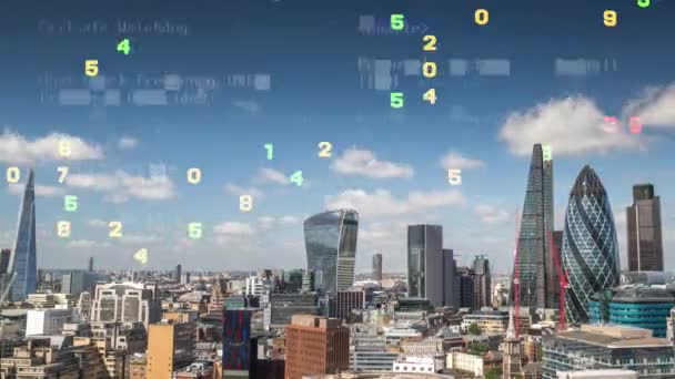 Skyline Cidade Londres Com Dados Informações Programação Computadores Mapeados Fachadas — Vídeo de Stock