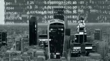 Londra şehir manzarası ile veri ve bilgisayar bilgi cephe bina eşleştirilmiş programlama