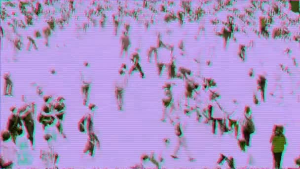 Абстрактные Кадры Толпы Пешеходов Идущих Переходу Сибуя Эффектом Глюка Фиолетовом — стоковое видео