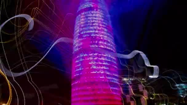 Barcelona Spanyolország Február 2018 Fény Kijelzőn Torre Agbar Torony Barcelona — Stock videók