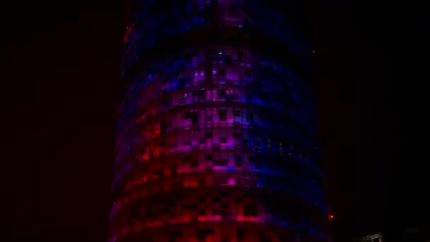 Barcelona Espanha Fevereiro 2018 Exposição Luz Torre Agbar Torre Barcelona — Vídeo de Stock