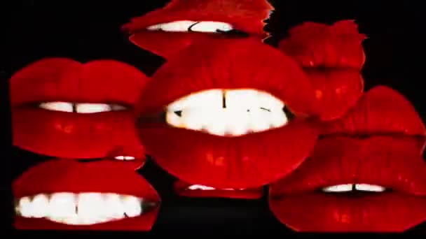 Diferentes Imágenes Mujer Hermosos Labios Rojos Sobre Fondo Negro — Vídeo de stock