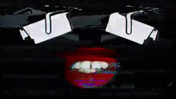 Robot Face Made Two Camera Eyes Beautiful Red Lips — Stock Video