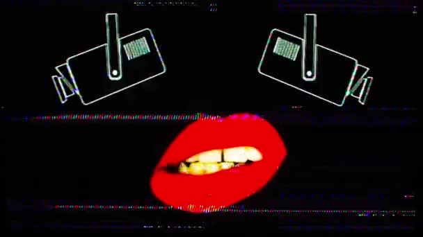 Robot Face Made Two Camera Eyes Beautiful Red Lips — Stock Video